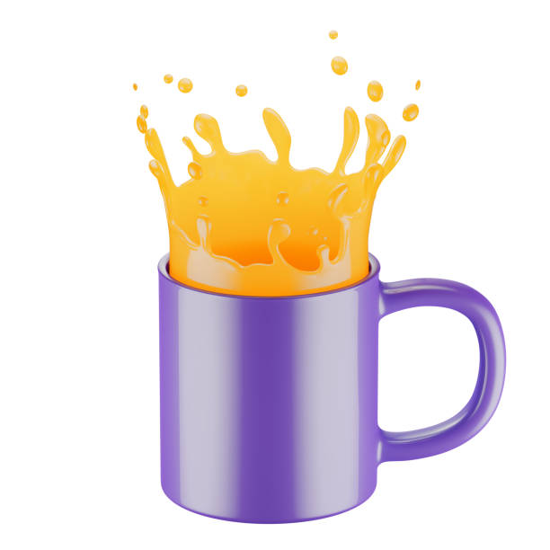 orange juice splash in mug isolated on a white background. 3d render.