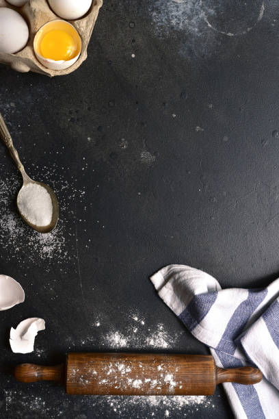 istock Culinary background with ingredients for baking : flour, egg and sugar . Top view with copy space. 2179409845