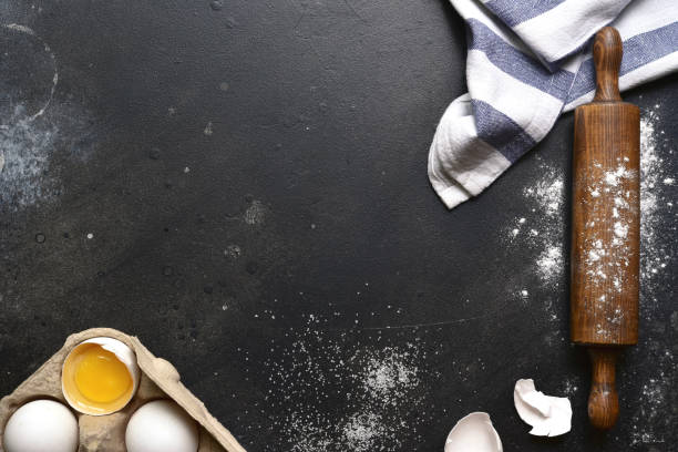 istock Culinary background with ingredients for baking : flour, egg and sugar . Top view with copy space. 2179409894