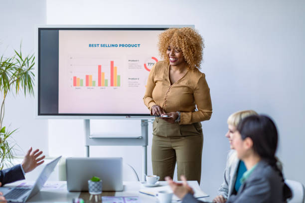 istock Confident businesswoman explaining sales statistics 2179413869