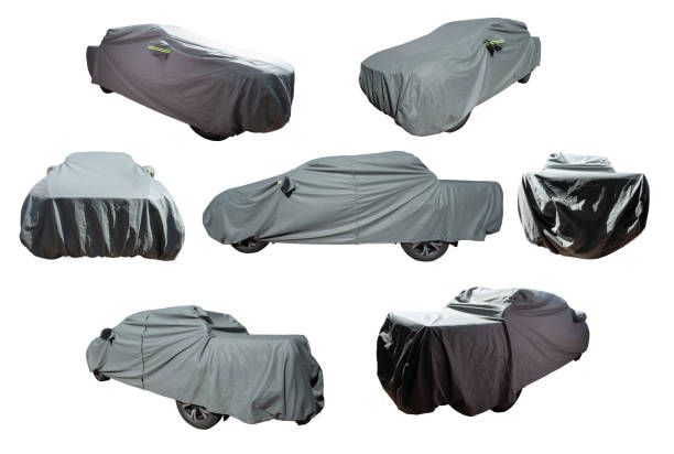 istock Car truck covered with protective covers isolated 2179427219