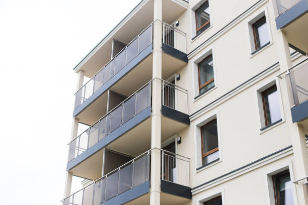istock Newly constructed apartment block. Modern building with multiple balconies. 2179427590