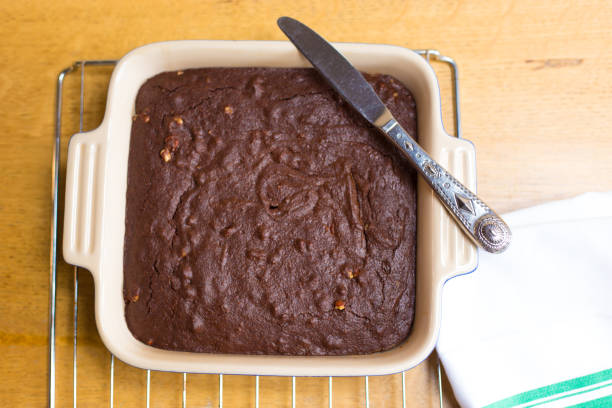 Baking Dish of Fresh Homemade Brownies on Rack