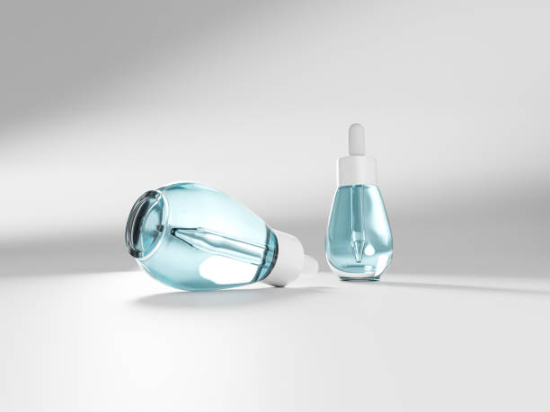 istock two dropper glass bottles mockup, water drop shape bottle on clean background, close plastic cap pipettes dropper cap and cylindrical glass bottle mockup, a blank-design serum container packaging 2179484804