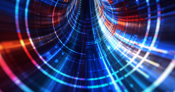 istock Abstract neon lights Sci-Fi futuristic Hi Tech virtual reality tunnel. Futuristic motion graphic. Ultra violet neon light glow. 3D rendering 2179493693
