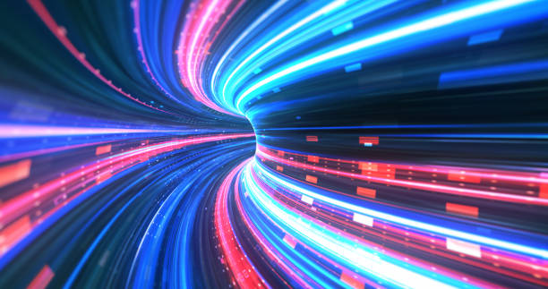 istock Abstract neon lights Sci-Fi futuristic Hi Tech virtual reality tunnel. Futuristic motion graphic. Ultra violet neon light glow. 3D rendering 2179493694