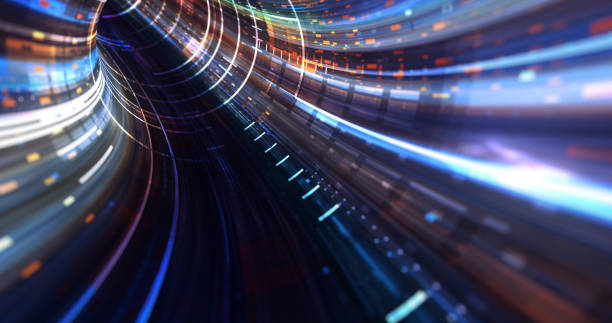 istock Abstract neon lights Sci-Fi futuristic Hi Tech virtual reality tunnel. Futuristic motion graphic. Ultra violet neon light glow. 3D rendering 2179493704