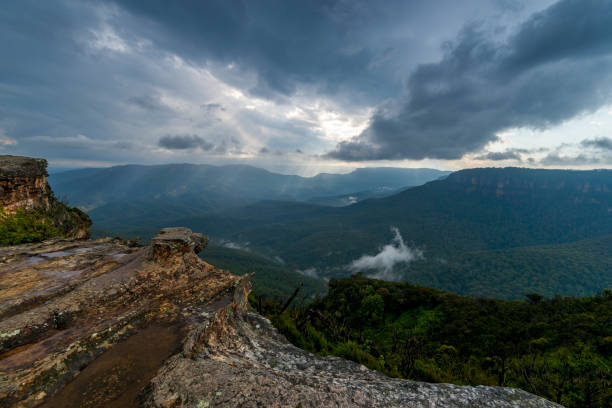 istock Elevated view of deep rugged valley and rolling hills from a rocky cliff edge 2179500646