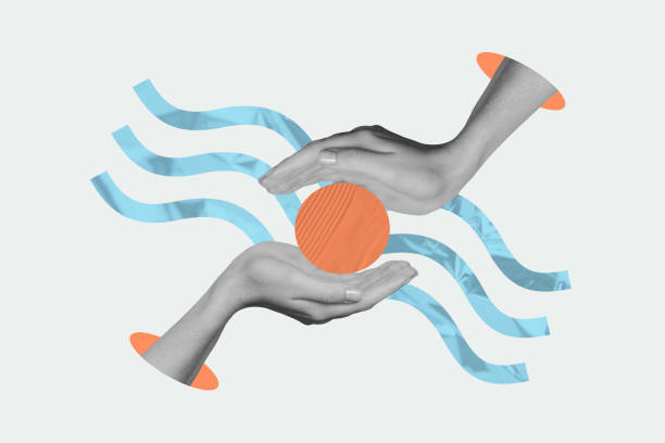 istock Creative picture collage hands body fragment showing palms bonding circle geometry figure nonverbal language between drawing background 2179511142