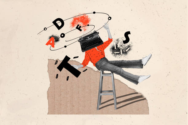istock Creative collage image headless woman typewriter machine oldschool print mechanical buttons keyboard letters author journalist 2179511146