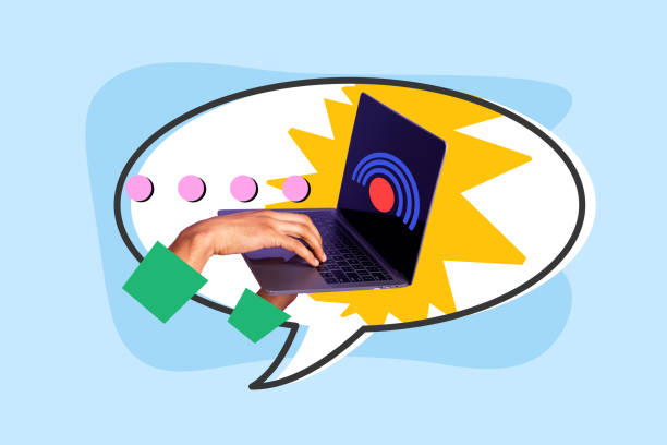 istock Photo collage picture laptop digital device virtual communication reply wifi signal connection wireless internet typing user 2179511165
