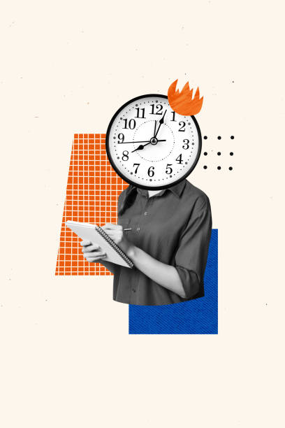 istock Vertical photo collage of anonym girl instead head alarm clock dial write notes planner time management memo isolated on painted background 2179511197