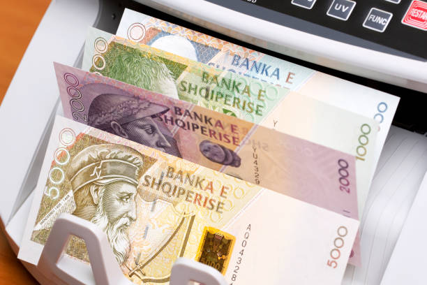 istock Albanian lek in the counting machine 2179512237