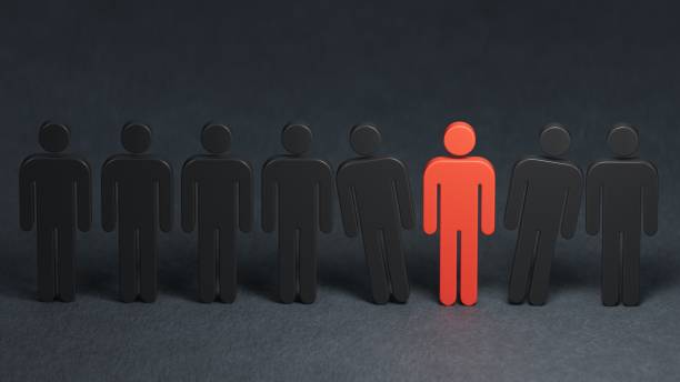 istock Stand out from the crowd and different creative idea concepts , One glowing light man standing with arms wide open among other people with reflections and shadows.3D rendering on black background. 2179522879