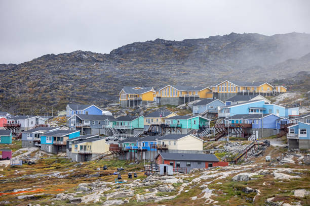 Ilulissat, Jakobshavn, Greenland, Denmark - August 26th 2024: View over on of the modern parts of the city which is growing very fast due to the tourist industry after the ice fjord has been declared a UNESCO world heritage site