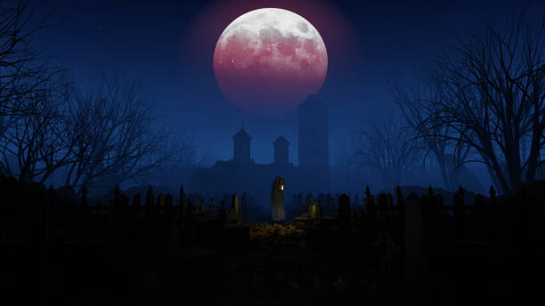 Grave On The Night Of Horror, 3D illustration Background for advertising and wallpaper in festival and religion scene. 3D rendering in decorative concept.