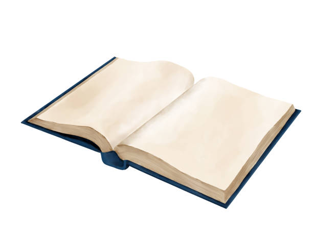 istock An open book with yellowed pages lies. Watercolor illustration in digital style. An old book in a blue cover, isolated on a white background. For a book lover, on school and student themes. 2179535145