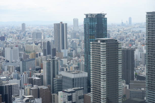Building Skyline of Osaka City, Japan during Fall Season