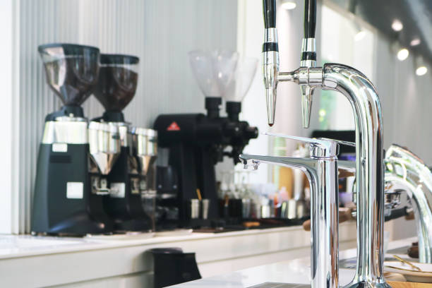 istock Single handle chrome sink faucet for cafe. 2179539885