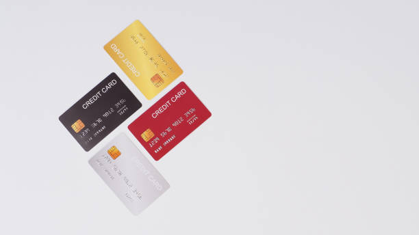 istock Four credit cards on white background. 2179545346