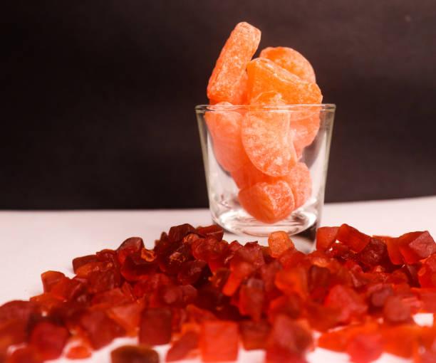 istock Peach Hard Tack Candy In Black Background 2179546057