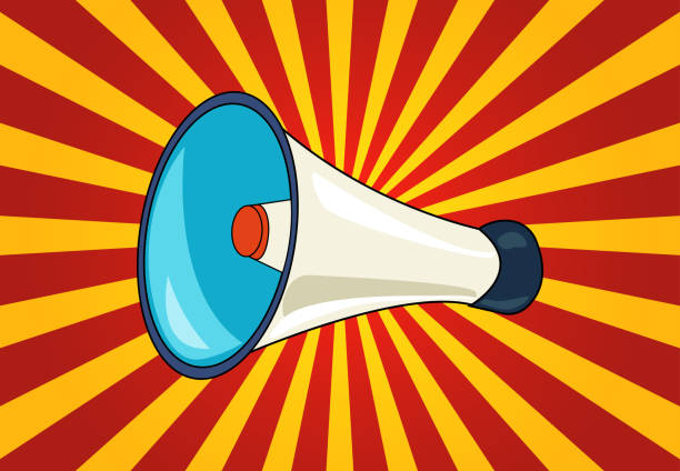 istock Retro comics, megaphone on the background of diverging rays. Pop art style, vintage. Vector 2179555692