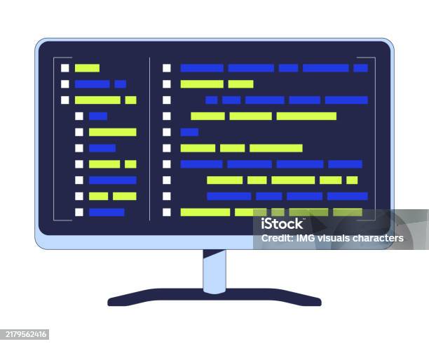 Computer Monitor With Programming Syntax Code 2d Cartoon Object Stock ...