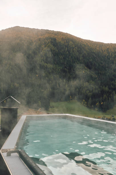 istock Outdoor hot pool with Dolomites mountain views 2179567454