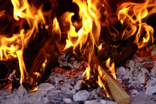 Charcoal for Barbecue Background With Flames