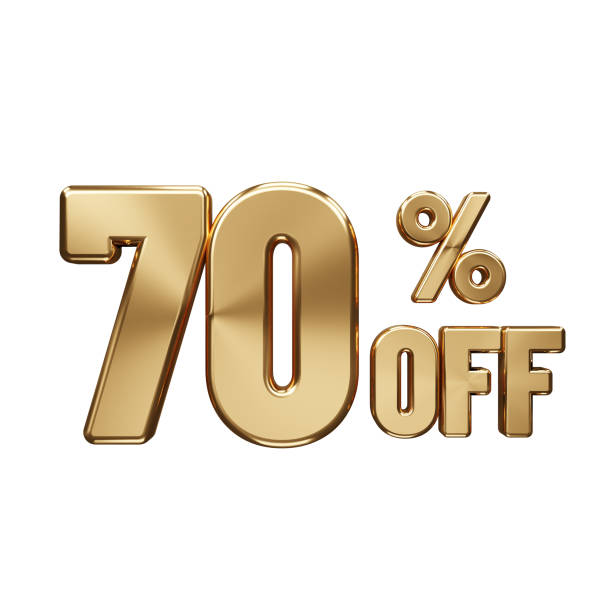 Discount percent gold text icon element on white background
