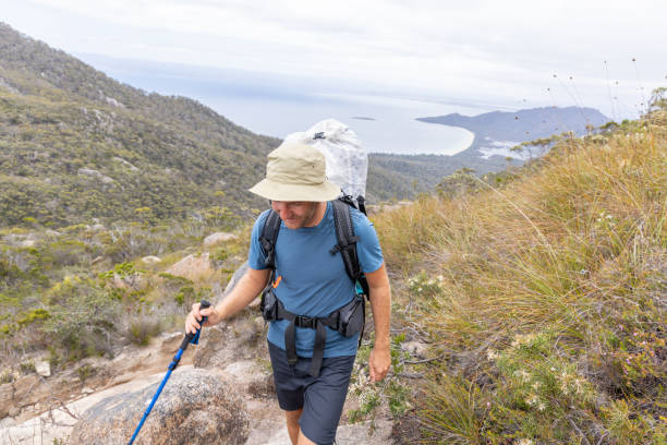 istock Male Hiker with Trekking Pole Climbing Mountain Trail 2179580748
