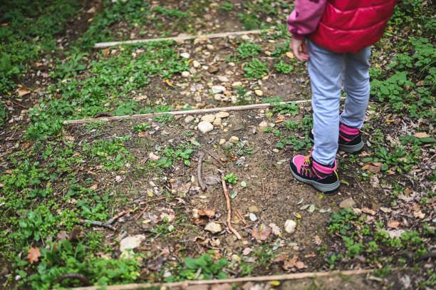 Child hiking in a forest