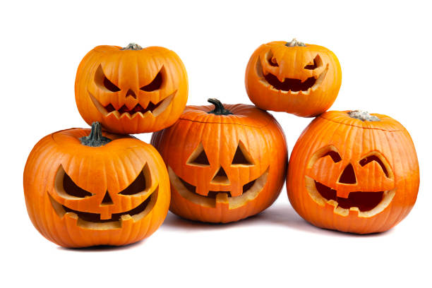 Freshly Carved Jack-o-Lantern Pumpkin Isolated on White