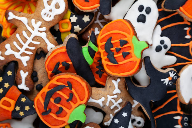 Halloween homemade gingerbread cookies full frame