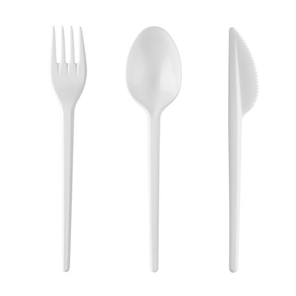 istock Set of plastic disposable tableware - knife, spoon, fork, isolated on white background. 2179608217