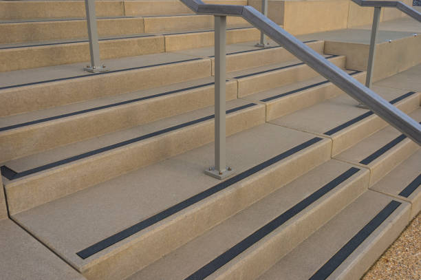 Modern concrete stairs, close up.