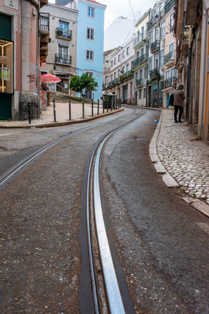 istock Empty rua Poiais de Sao Bento in Lisbon and tramway tracks 2179618457