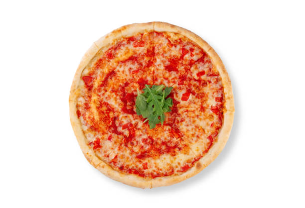 istock Tasty pepperoni pizza with basil 2179628616