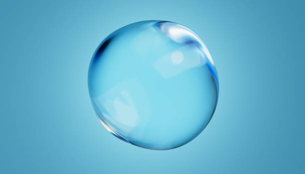 istock Abstract water bubble on blue background. Blue distorted droplet floating, Purity concept. 3d render illustration 2179632224
