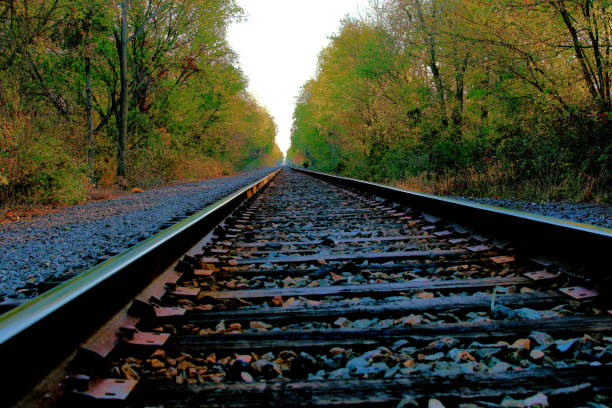 istock Low angle view of railroad tracks. 2179636848