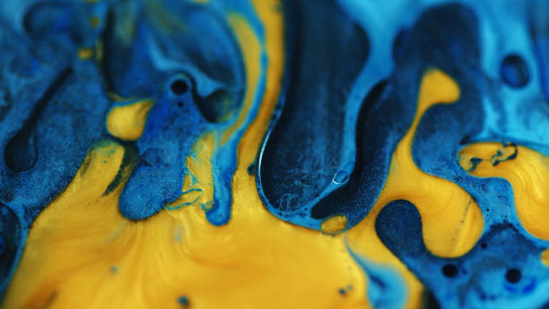 istock Shimmer paint drip art oil leak blue golden bubble 2179654504