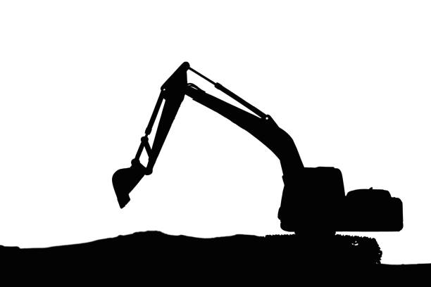 istock Excavators silhouette are digging  soil in the construction site 2179659994