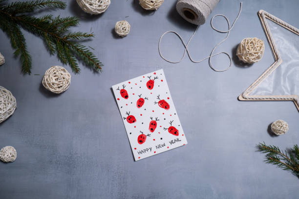 Reindeer fingerprints Sustainable Christmas preparation Diy process of making handmade greeting cards. Step by step activity for children. Inclusive and responsible stress relief holiday hobby