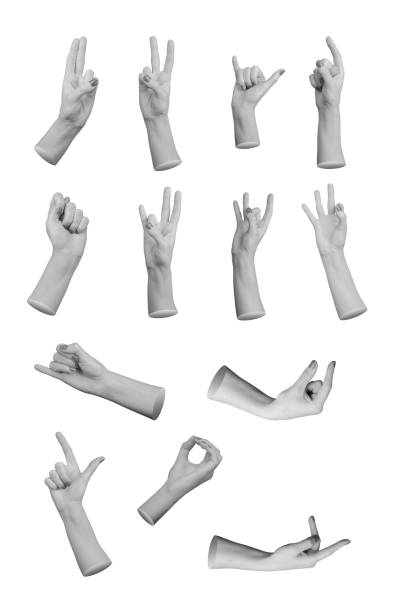 istock Hand gestures set, various finger signs collection, isolated on white background 2179668605