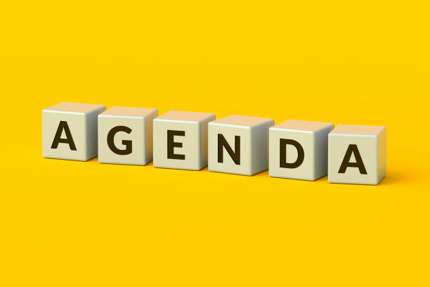 istock Agenda word on metallic cubes. Business concept. Meeting plan. Presentation schedule. Organization information. 3d render 2179669997