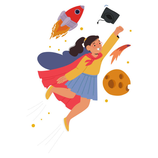 Young Girl Character In Superhero Outfit Soaring Through Space Inspiring The Idea Of Adventure Imagination And Education Young Girl Character In A Superhero Outfit Soaring Through Space Inspiring The Ideas Of Adventure Imagination And Education Encouraging Children To Dream Big. Cartoon People Vector Illustration pics of the graduation free stock illustrations