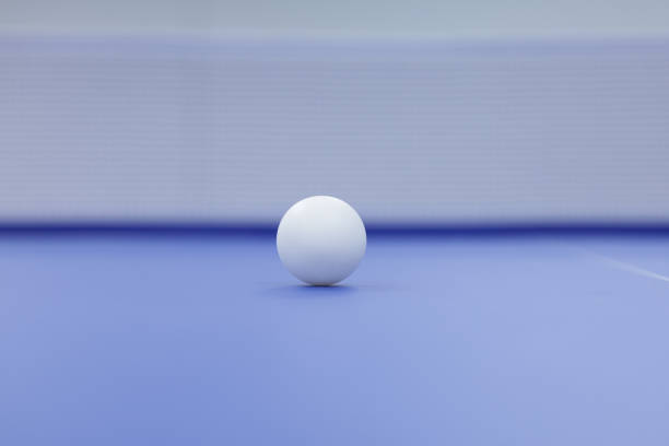 istock A white ping pong ball is placed on a ping pong table. A white ping pong ball with blurred background. 2179680870