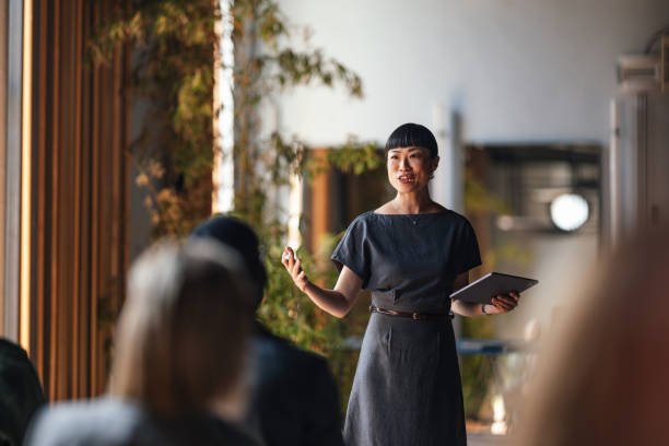 Confident Speaker Leading a Business Conference Session