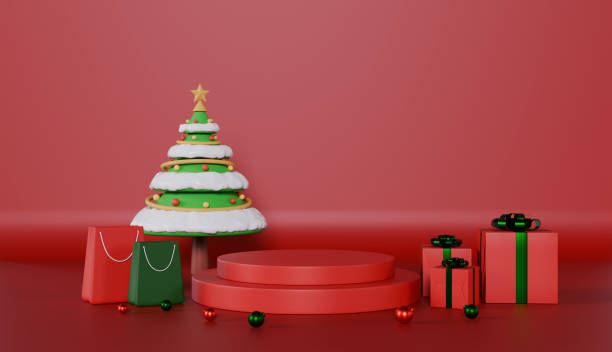 istock Merry Christmas! A beautifully decorated pine tree stands tall, adorned with twinkling lights, colorful ornaments 2179684843