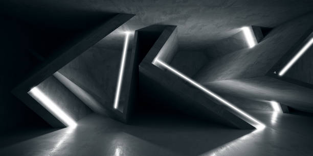 istock Abstract empty dark concrete interior with glowing lines neon lights 2179688134